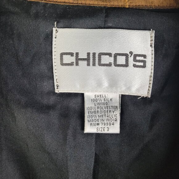 Vtg Chico's Embroidered Sequin Silk Retro South Western Sz 3 Ladies Shirt - Picture 2 of 6